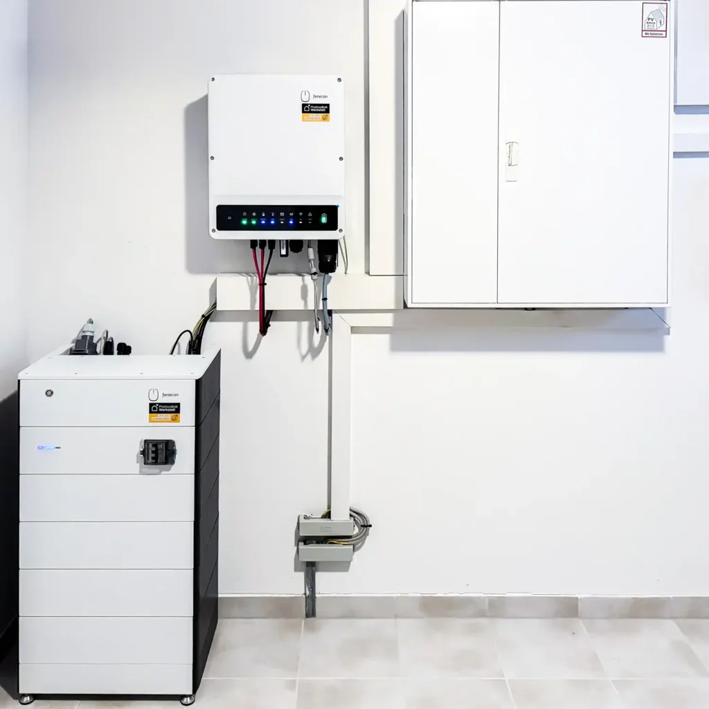 Bild mit einem Wechselrichter, Batteriespeicher und Zählerschrank